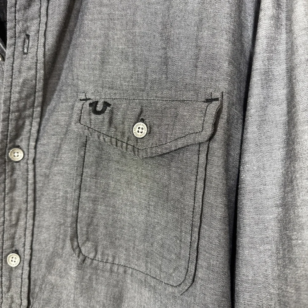 True Religion Western Shirt Mens Size XL Gray Black Slim Fit Color Block